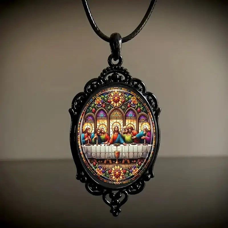 Wholesale Cross Pattern Black Frame Glass Necklace